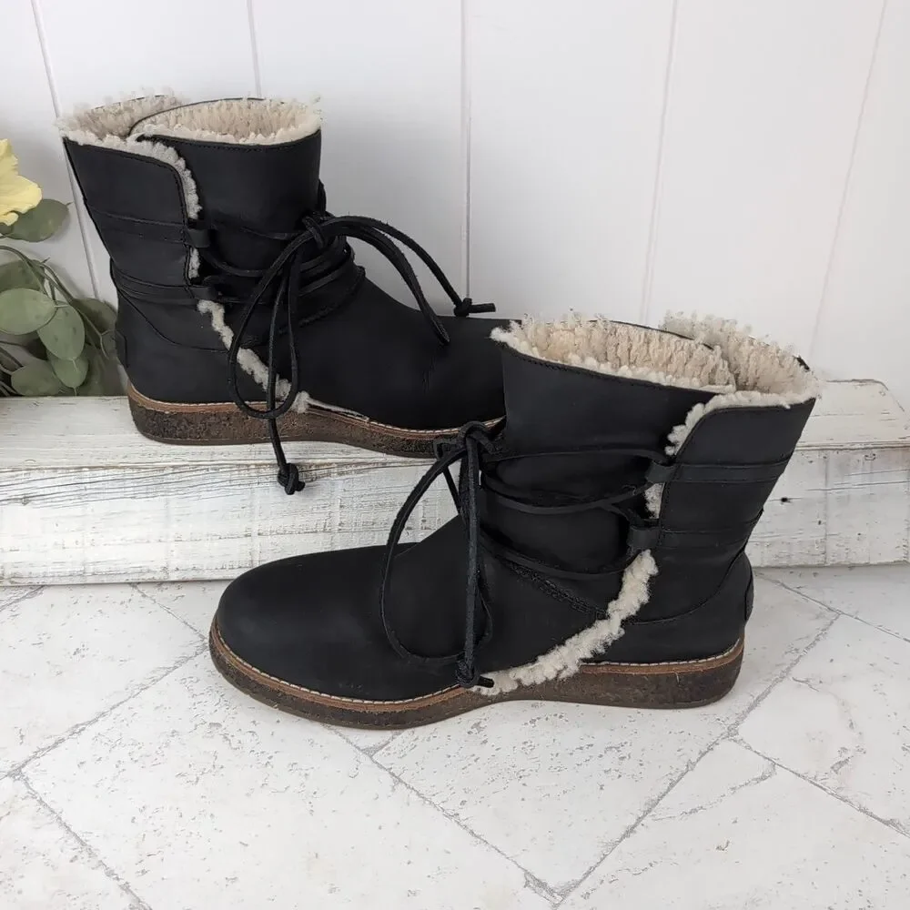 UGG Women's Luisa Water Resistant Leather Boots 1012545 Dark Gray Size 7 Winter